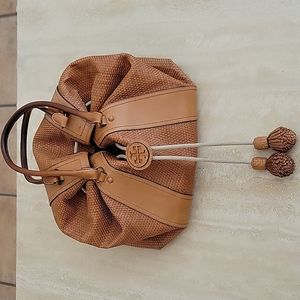 Tory Burch large bucket/tote brown leather purse.